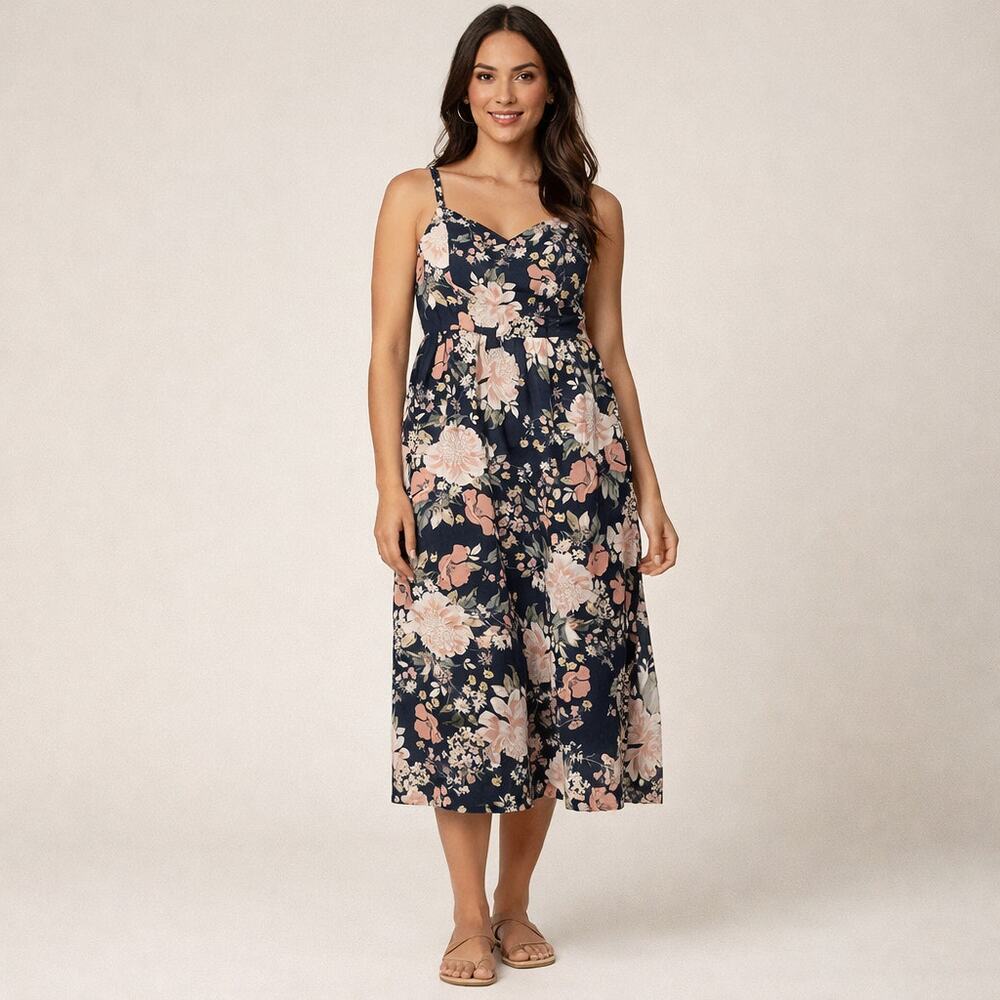 Cynthia Rowley Navy Floral Linen Dress Size 4